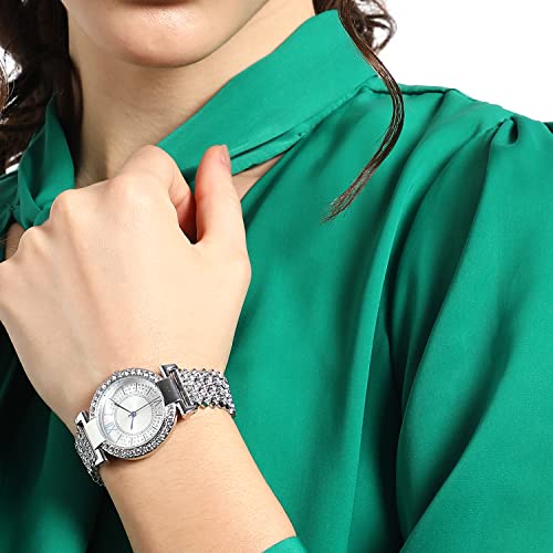 Image of Haute Sauce Women's Embellished Analog Dial with Stainless Steel Strap | Battery Power | Foldover Closure | Quartz Movement | Fashion Wrist Belt Watch for Female and Girls