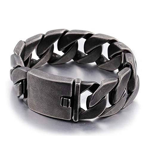 Gourmette homme noire incassable en acier inoxydable lourd style biker vintage