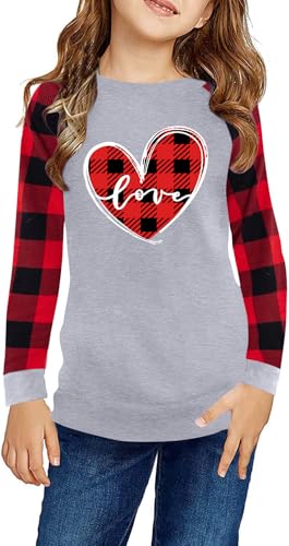 LAZYCHILD Kids Love Heart Shirt Girls Hearts Grpahic Long Sleeve Striped Tee Tops 5-14 Years2