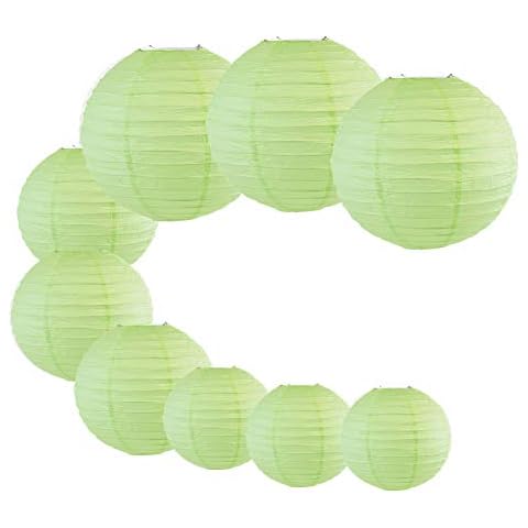 LACGO Juego de 9 linternas redondas de papel de 20,3 cm, 25,4 cm, 30,4 cm, ideal para decoración del hogar, jardín, patio (verde claro) Cover
