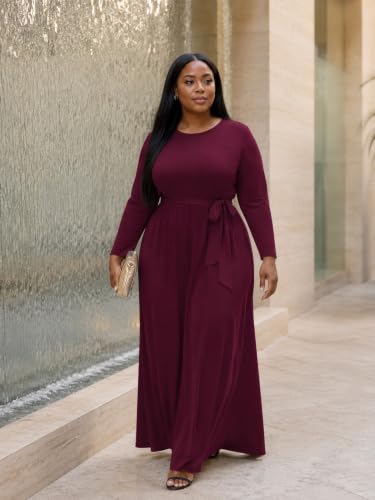 Image of PinkPatty Women's Plus Size V Neck 3 /4 Sleeve Boho Maxi Dress with Pockets