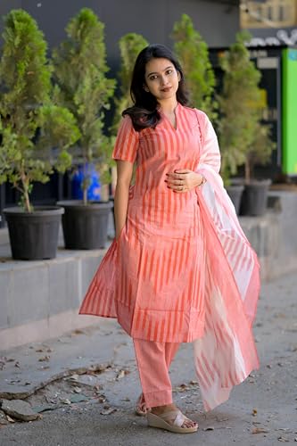 Image of ANNI DESIGNER Women Cotton Blend Kurta with Pant & Dupatta