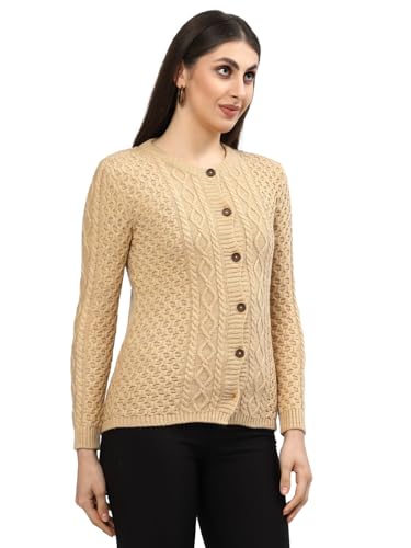 Image of Kalt Women Sweater for Winters Woolen Acrylic Full Sleeve Round Neck Cable Design Cardigan Sweater