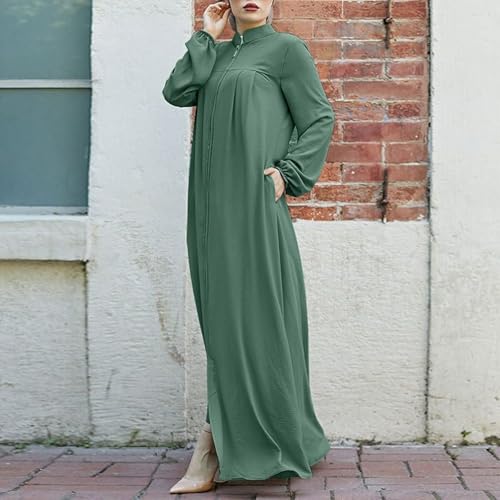 Robe modeste en soie glacée douce anti-transpiration avec fermeture éclair frontale - 2
