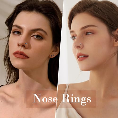Onesing 44 Pcs 20G Nose Rings Studs Screw Nose Rings For Women Nose Piercings Jewelry Surgical Stainless Steel Nose Studs Moon Star Heart Butterfly Hypoallergenic Body Piercing Jewelry For Women Men thumb #6