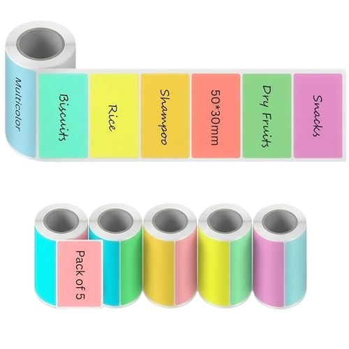 Image of Seznik Multicolor Sticky Adhesive Thermal Labels, 50 mm width by 30mm width, Compatible with all model 2 inch Mini Thermal Printer (Multicolor- 50 * 30mm - 450 Labels)