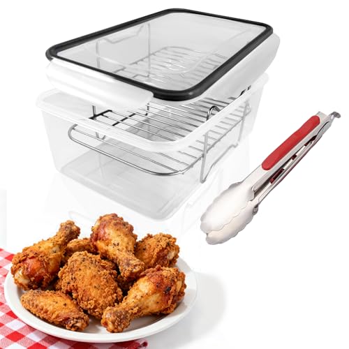 HoPliGhe Batter Bowl, Breader Bowl with Tongs and Removable Stainless Steel Tray - No Mess Breading and Storage Container for Chicken, Fish, Pork, Salad, Kitchen Meal Prep