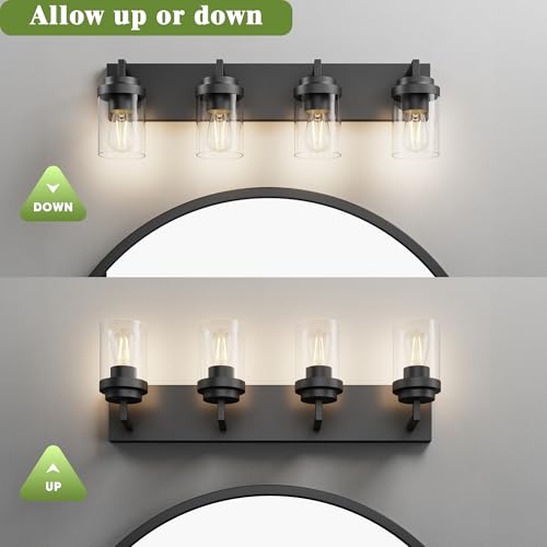 Image of Bathroom Vanity Light, 4 Light Matte Black Vanity Light with Clear Glass Shade, 30in Farmhouse Vanity Light, Bathroom Lighting Fixtures Over Mirror for Bathroom