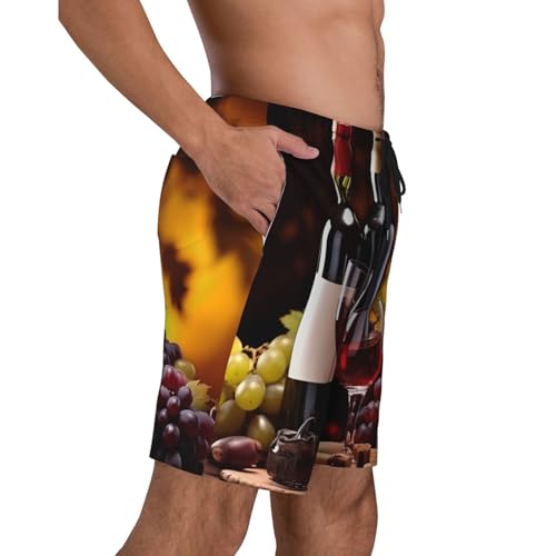 Grapes Wine Bottles and Drink Print Men's Beach Pants Lightweight Quick-Dry Swim Pants with Mesh Lining for Men3