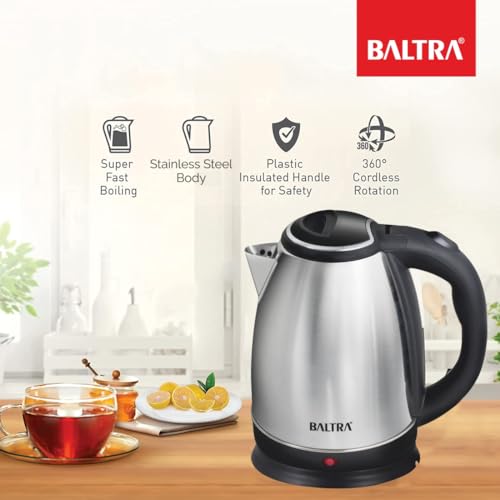 Image of BALTRA Electric Kettle 1.8 L Supreme | 1350 Watt Stainless Steel Body with Auto Shut Off Feature Used for Boiling | Hot Water Kettle 360 Power Base Cool Touch Handle Ketley I 2 Year Warranty