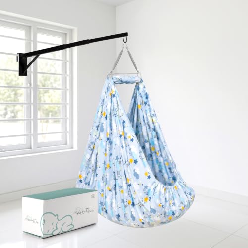 Image of Baby Cradle̞, Foldable Window Hanger with Sliding Lock, Hanger Spring, Mosquito Net & Pad with Insert Pocket, Jhoola, Thottil, Joli, Jokali, Onjal (Aqua)
