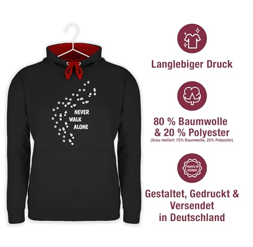 Pullover Herren Frauen Hoodie Kontrast zweifarbig - Geschenk für Hundebesitzer - Never walk alone Pfotenabdrücke - XL - Schwarz/Rot - klamotten mit hundepfoten damen hoody hund hundefan gassi