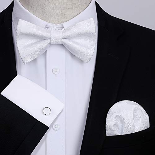 Image of HISDERN Bow Ties for Men Pretied Bow Tie Set Paisley Classic Bowties and Pocket Square Cufflinks Set for Wedding Party