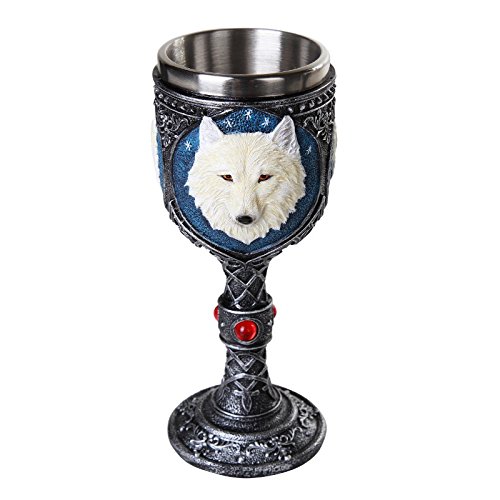 Verre loup blanc celtique de 7oz avec gemme rouge pour décoration ésotérique