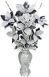 AIDNI Black & Silver Glitter Artificial Flower Arrangement with Crushed Diamond Mosaic Vase, Elegant Romany Bling Home Decor Ornament – 65cm Tall