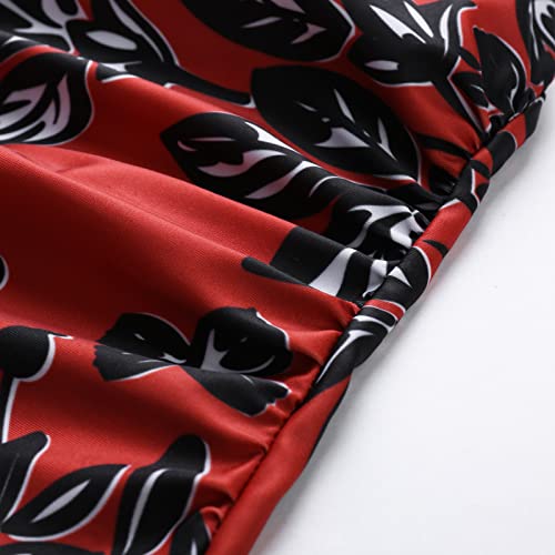 Plus Size Tankini Swimsuits For Women Bathing Vintage Print Neck Tankini Top Board Shorts Swimsuits For Women Wine #TOP7