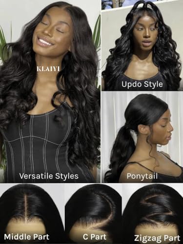 Image of KLAIYI HD Real Scalp Wig 13x4 Lace Frontal Human Hair Wig Loose Body Wave with Face Framing Curtain Bangs Pre Everything Glueless 3S Wear and Go Precut Lace Pre Plucked Pre Bleached 180%Density 26Inch