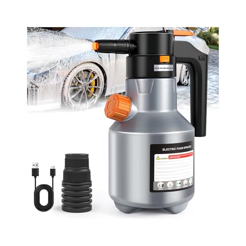 Pircaath Electric Foam Sprayer Car Wash, 110PSI Battery Powered Car Foam Sprayer with Adjustable Water Nozzle | Type-C Charger, 68oz Cordless Pressurized Foaming Spray Cannon for Home, Garden Cleaning