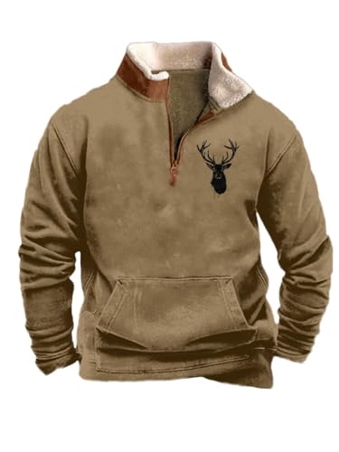 Aztec Sweatshirt Men Quarter Zip Pullover Fleece Sweatshirt Vintage Casual Stand Collar Sweatshirt with Pocket