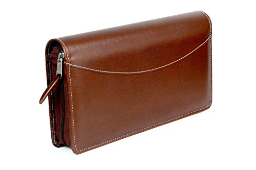 Image of Sukeshcraft Multiple Cheque Book Holder | Original PU Holds Upto 8 Cheque Books, Locker Key Hook, 2 Photo Slots, 1 Pin-Sim Slot, 13 Credit /Debit Card Slots with Matching Zipper (PU -Brown)