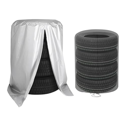 CGEAMDY Cubierta De Almacenamiento De Neumáticos, Funda para Neumáticos Impermeable Antipolvo, Resistente Al Agua Bolsa para Neumáticos De Coche con Cremallera, Universal para Ruedas(Plata)