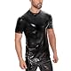 Herren Sexy Kurzarm T-Shirt aus Leder, Glänzendes PU-Leder, Wetlook Crew Freizeit Lederweste mit für Nachtclub Party