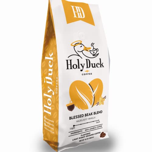 Holy Duck Coffee Blessed Beak Vanilla Hazelnut Blend Flavored Ground Coffee Beans | 12 Oz Medium/Light Roast 100% Arabica Low Acid Coffee | Gourmet Coffee Gifts & Beverages (Ground) #TOP23