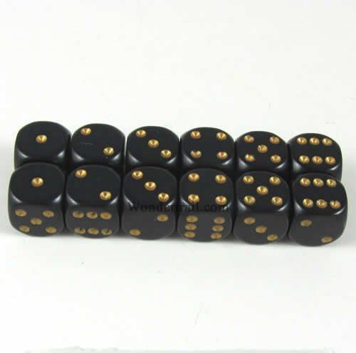 Wondertrail Black Dice with Gold Pips D6 12mm (1/2in) Pack of 12 WCX25828E12