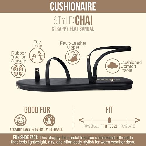 Image of CUSHIONAIRE CHAI Flat Strappy Sandals for Women, Comfortable Dressy Summer Slip-On Sandal with Memory Foam