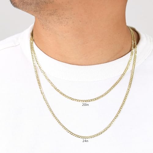 Nuragold 14k Real Yellow Gold Solid Cuban Curb Link 3mm Chain Necklace (16"-30") Italian Jewelry for Men & Women2