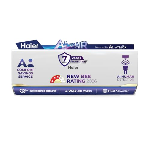 Image of Haier Desert Rose 2 Ton 3 Star,New star rated,Wi-Fi HEXA Inverter Smart Split AC (AI Cooling, Energy Saving & Self-Clean,Human Detection,Copper, 4way, Cools in 10 Sec at 60C,White)-HSA72DSD-GAI3NB-I