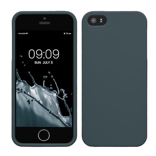 kwmobile Hülle kompatibel mit Apple iPhone SE (1.Gen 2016) / iPhone 5 / iPhone 5S Hülle - weiches TPU Silikon Case - Cover geeignet für kabelloses Laden - Dunkler Schiefer