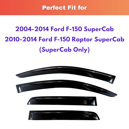 Image of KPY Rain Guards Fit for 2004-2014 Ford F150 SuperCab, Out-Channel Window Visors Vent Wind Deflectors 4PC, Truck Accessories for 10-14 F-150 Raptor SuperCab (Extended Cab Only)