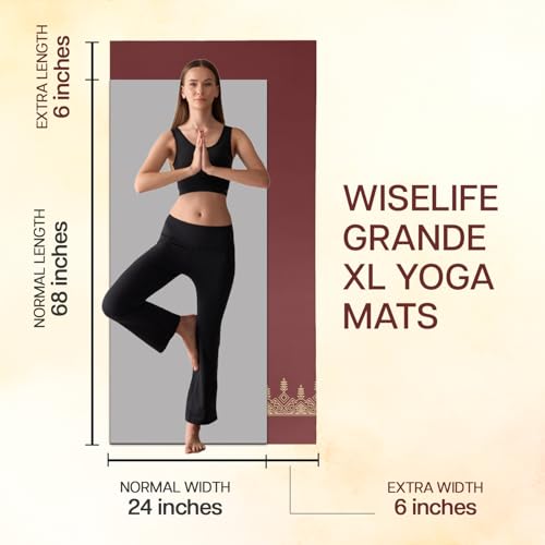 Image of WiseLife Grande XL 6 MM TPE Yoga Mat for Men & Women | Extra Thick, Long & Wide Premium Exercise Mat with Yoga Strap | Anti-Slip & Anti-Tear Ideal for Yoga, Pilates, Home Workouts & Gym Use (Maroon)