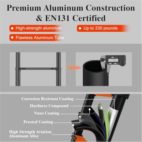 Image of Telescoping Ladder, 16.5 FT 330 Lbs Aluminum Extension Ladder, Black