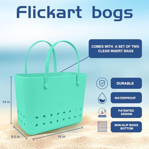 FLICK ART Rubber Waterproof Beach Tote Bag, Washable Anti-tip Durable Beach Storage Basket Hole Opening Tote Bag4