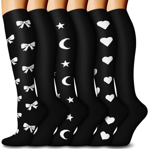 FuelMeFoot 6 Pairs Compression Socks for Women & Men 15-20mmHg Graduated Support Knee High Socks for Nurses, Travel, Athletic