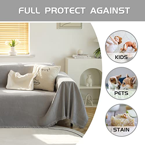 Meetsky Sectional Couch Cover Sofa Covers Sofa Throw Cover Reclining Sofa Slipcovers For Dog Modern Decor Couch Protector For Living Room/Bedroom Decoration, 71" X 118", Light Grey #TOP2