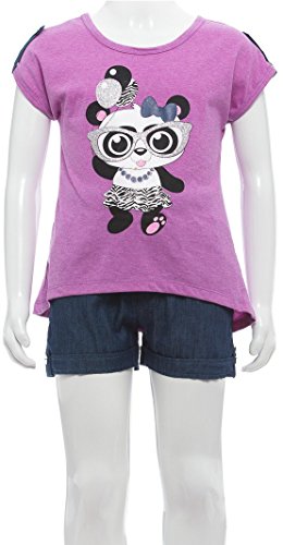 Image of ToBeInStyle Girl's Two Piece Summer Set Cute Tee Top and Matching Shorts Adorable Outfit