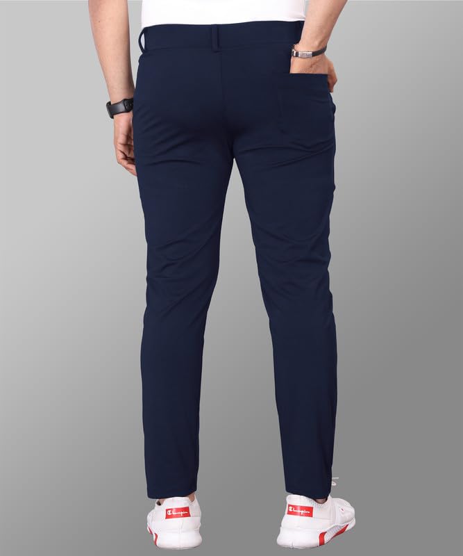 Image of MiraMichi Men's Slim Fit Stretchable Casual Mid Rise Trousers | Stylish Lycra Blend Pants for Office, Party