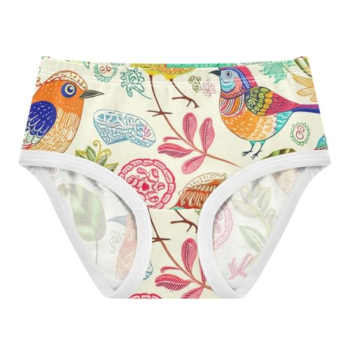 Watercolor Birds Floral Leaves Little Girl Panties Toddlers Underwear Floral Cotton Bright Briefs Kids Undies 2t