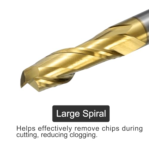 Image of uxcell Carbide Square End Mill, 3 /8 inch Dia ZrN Coated 2 Flutes Milling Bit Cutter, for Aluminum Copper Non-Ferrous Alloy Metal, 3 /8 inch Shank 1-1 /4 inch Cut Length 2-1 /2 inch Long