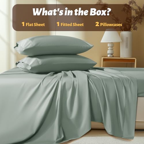 Shilucheng 100% Egyptian Cotton King Size Sheets Set - 1000 Thread Count,Luxury Cotton Bed Sheets,Breathable & Cooling Bedding and Pillow Cases, 16 Inch Deep Pocket - 4 Piece (Sea Glass, King)