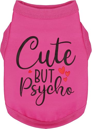 Expressive Cotton Dog Apparel: Soft, Lightweight Puppy Shirt Vest for Small and Medium Dogs, Featuring The Playful 'Cute but Psycho' Slogan Print Rose Red Small