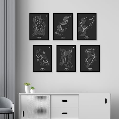 Image of CodersParadise - F1 Maps Wall Poster Frames - Pack Of 6 | 8 x 12cm (A4 Size) | Aesthetic Artwork Framed Posters | Framed Posters For Living Room, Bedroom, Home And Office