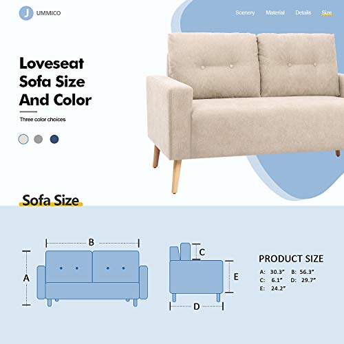 image for JUMMICO Modern Loveseat Sofa Fabric Couch Mid Century Love Seat with 2