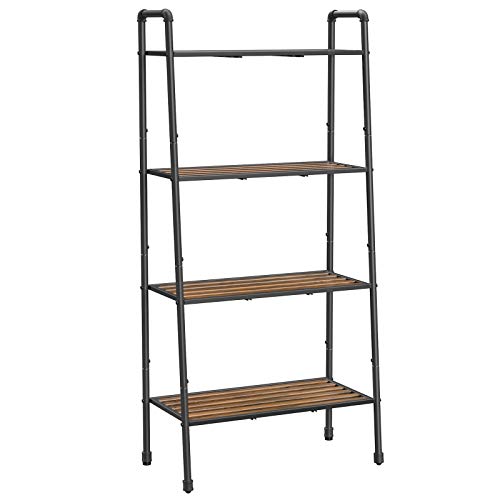 VASAGLE 4-Tier Ladder Shelf, Storage Rack, Freestanding Bookshelf, Plant Stand with Steel Pipe and Shelves, Industrial, for Living Room, Bathroom, Kitchen, Black UBSC027B01