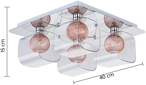 HARPER LIVING Semi-Flush Ceiling Light, Decorative Inner mesh in Copper, Ideal for Living Room, Bedroom, Kitchen, Hallway (4-Light Ceiling Light)