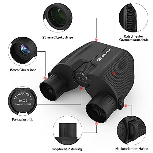 Fernglas 10x25 Ferngläser für Kinder und Erwachsene, HD Wasserdicht Feldstecher mit Nachtsicht und FMC-Linse für… – Bild 6