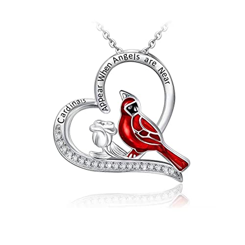 Yocoyee Red Cardinal Pendant Necklace Cardinal Appear when Angels are Near Love Heart shape Lucky Bird Necklace for Women Birthday Gift-Style B